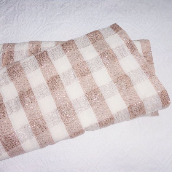 3/$36 Gap plaid scarf w/ fringe (neutral metallic) - Picture 3 of 5